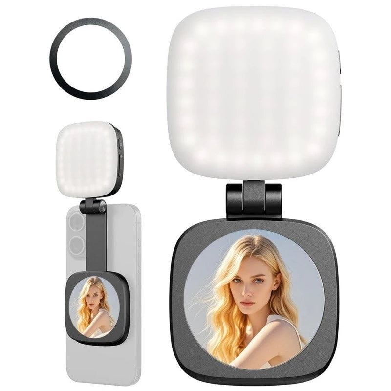 Espelho de Beleza Magnético para Telefone com Luz de Preenchimento Fotografia Portátil Luz de Beleza Dobrável