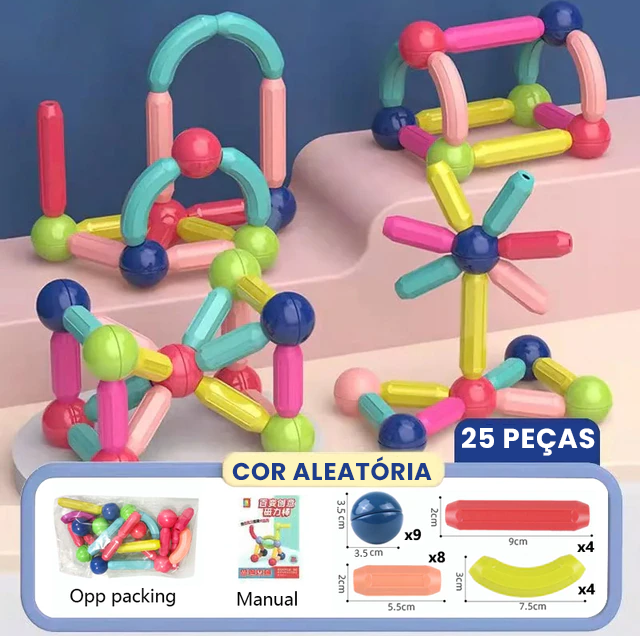 Blocos de Brinquedo Magnéticos - Bolas Magnéticas Educacionais